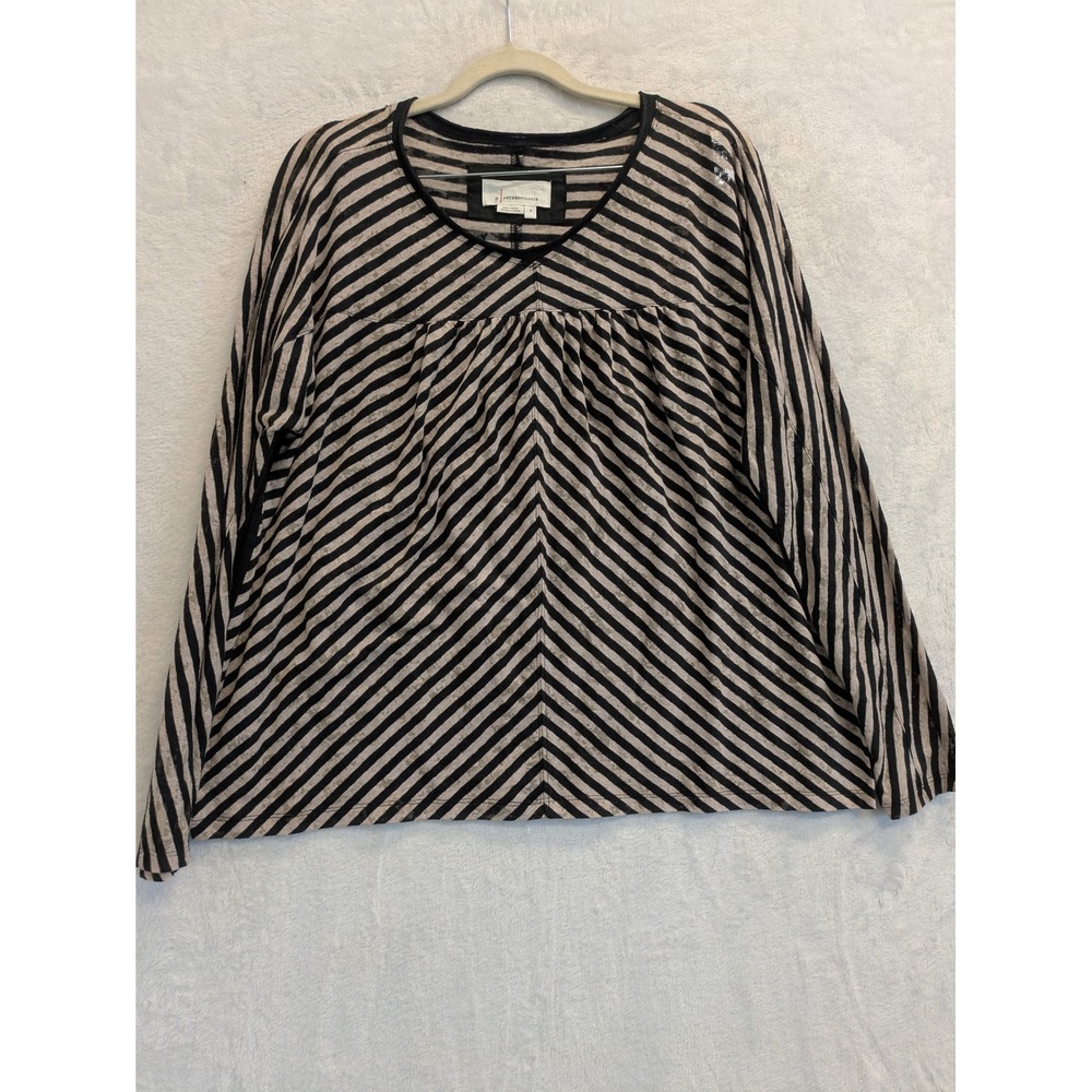 by Anthropologie Striped V Neck Long Sleeve Top, Size S